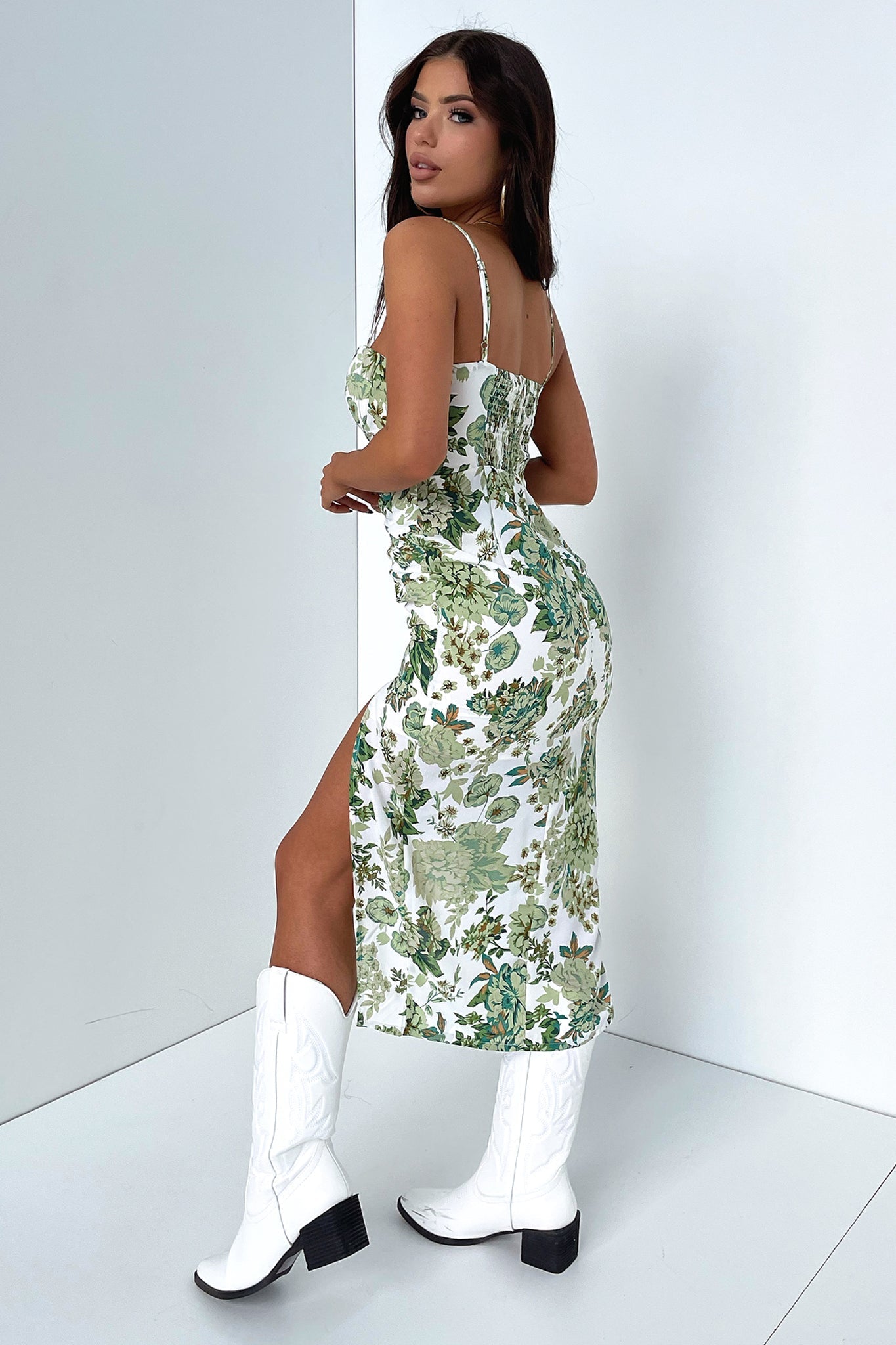 Astra Midi Dress - Green Floral